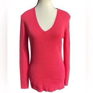 Eddie Bauer dark pink knit v-neck sweater 100% cotton size S